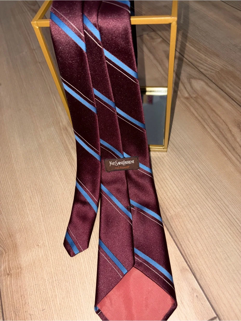 VTG Yves Saint Laurent Silk Tie Lot 2pc Burgundy Grey Embroidered YSL Logo